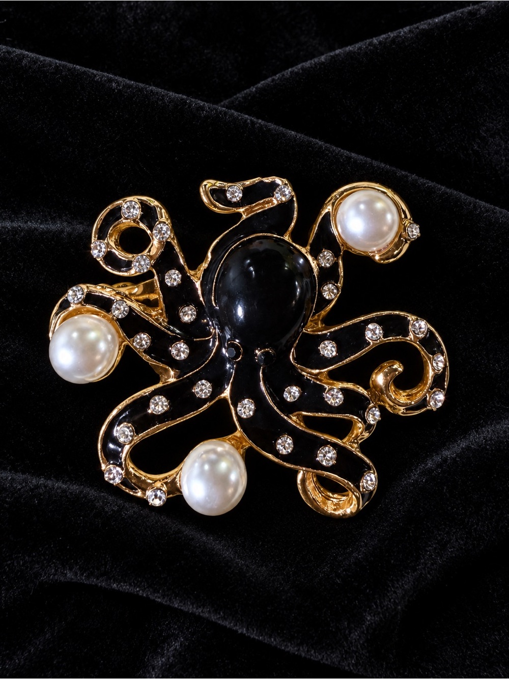 Elegant Black Octopus Pearl Brooch